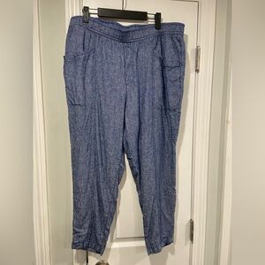 Old Navy Size XL Blue Linen Blend Elastic Waist Pull On Tapered Leg Casual Pants